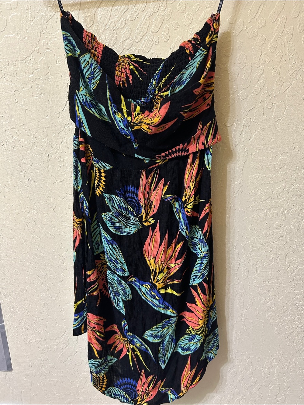 Volcom Black Strapless Dress with Multicolor Floral Print